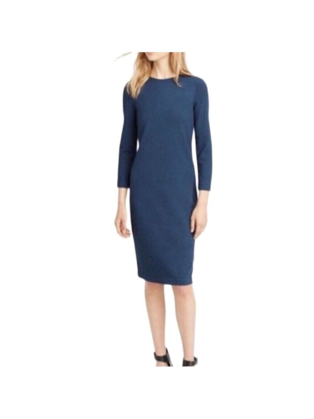 VINCE BOUCLE BLUE/GREEN 3/4 SLEEVE MIDI DRESS SIZE SMALL LIKE NEW